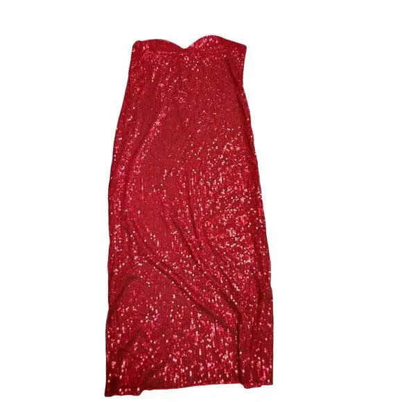 Sexy Red Sequin Strapless Glam Dress XXL Stretchy Curvy Party New Years Eve - Picture 2 of 6